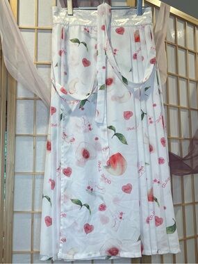 Cute peach print midi length mamianqun horse face skirt
